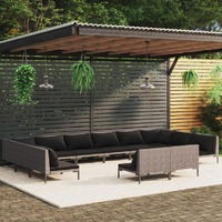  12 Piece Garden Lounge Set with Cushions Poly Rattan Dark Grey