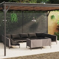  11 Piece Garden Lounge Set with Cushions Poly Rattan Dark Grey