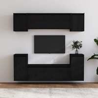  TV Cabinets 6 pcs Black Solid Wood Pine