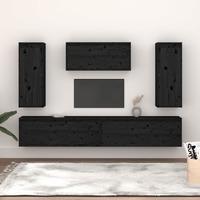  TV Cabinets 5 pcs Black Solid Wood Pine