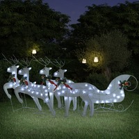  Reindeer &amp; Sleigh Christmas Decoration 100 LEDs Outdoor White