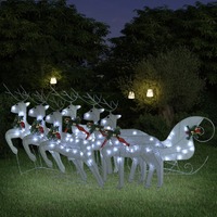  Reindeer &amp; Sleigh Christmas Decoration 140 LEDs Outdoor White