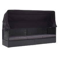  Outdoor Sofa Bed with Canopy Poly Rattan Black