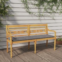  Batavia Bench with Grey Cushion 150 cm Solid Wood Teak