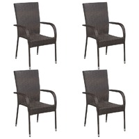  Stackable Outdoor Chairs 4 pcs Poly Rattan Brown