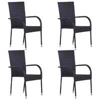  Stackable Outdoor Chairs 4 pcs Poly Rattan Black