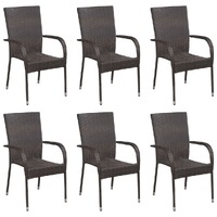  Stackable Outdoor Chairs 6 pcs Poly Rattan Brown