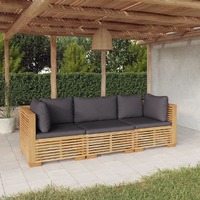  3 Piece Garden Lounge Set with Cushions Solid Wood Teak