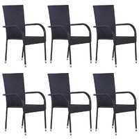  Stackable Outdoor Chairs 6 pcs Poly Rattan Black