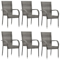  Stackable Outdoor Chairs 6 pcs Grey Poly Rattan