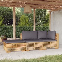  3 Piece Garden Lounge Set with Cushions Solid Wood Teak
