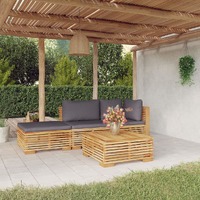  4 Piece Garden Lounge Set with Cushions Solid Wood Teak