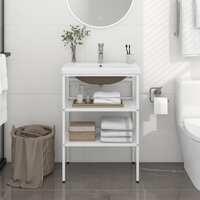  Bathroom Washbasin Frame with Built-in Basin White Iron