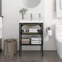  Bathroom Washbasin Frame with Built-in Basin Black Iron