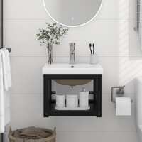  Bathroom Washbasin Frame with Built-in Basin Black Iron