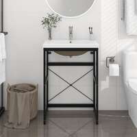  Bathroom Washbasin Frame with Built-in Basin Black Iron