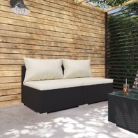  2 Piece Garden Lounge Set with Cushions Poly Rattan Black