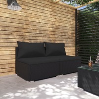  2 Piece Garden Lounge Set with Cushions Poly Rattan Black