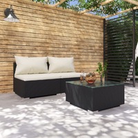  3 Piece Garden Lounge Set with Cushions Poly Rattan Black