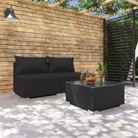  3 Piece Garden Lounge Set with Cushions Poly Rattan Black