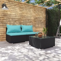  3 Piece Garden Lounge Set with Cushions Poly Rattan Black