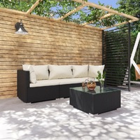  4 Piece Garden Lounge Set with Cushions Poly Rattan Black