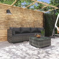  4 Piece Garden Lounge Set with Cushions Poly Rattan Grey