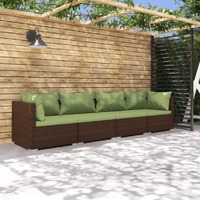  4 Piece Garden Lounge Set with Cushions Poly Rattan Brown