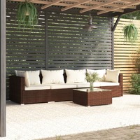  5 Piece Garden Lounge Set with Cushions Poly Rattan Brown