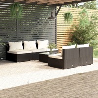  6 Piece Garden Lounge Set with Cushions Poly Rattan Black