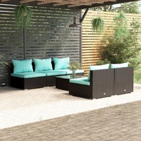  6 Piece Garden Lounge Set with Cushions Poly Rattan Black