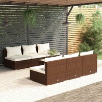  7 Piece Garden Lounge Set with Cushions Poly Rattan Brown