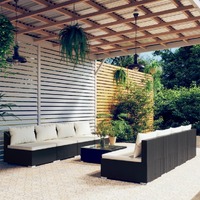  9 Piece Garden Lounge Set with Cushions Poly Rattan Black