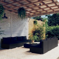  9 Piece Garden Lounge Set with Cushions Poly Rattan Black