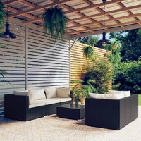  6 Piece Garden Lounge Set with Cushions Poly Rattan Black