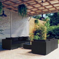  7 Piece Garden Lounge Set with Cushions Poly Rattan Black