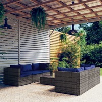  7 Piece Garden Lounge Set with Cushions Poly Rattan Grey
