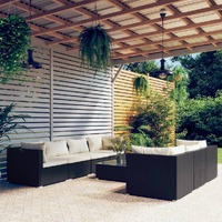  8 Piece Garden Lounge Set with Cushions Poly Rattan Black