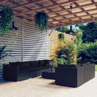  8 Piece Garden Lounge Set with Cushions Poly Rattan Black