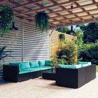  8 Piece Garden Lounge Set with Cushions Poly Rattan Black