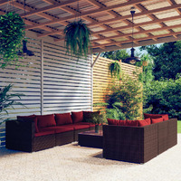  8 Piece Garden Lounge Set with Cushions Poly Rattan Brown