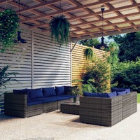  8 Piece Garden Lounge Set with Cushions Poly Rattan Grey