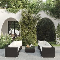  9 Piece Garden Lounge Set with Cushions Poly Rattan Black