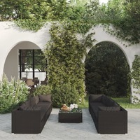  9 Piece Garden Lounge Set with Cushions Poly Rattan Black