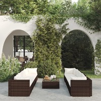  9 Piece Garden Lounge Set with Cushions Poly Rattan Brown