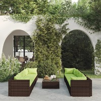  9 Piece Garden Lounge Set with Cushions Poly Rattan Brown