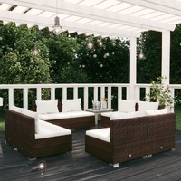  8 Piece Garden Lounge Set with Cushions Poly Rattan Brown