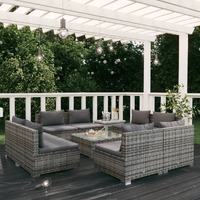  9 Piece Garden Lounge Set with Cushions Poly Rattan Grey