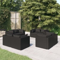  8 Piece Garden Lounge Set with Cushions Poly Rattan Black