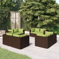  8 Piece Garden Lounge Set with Cushions Poly Rattan Brown